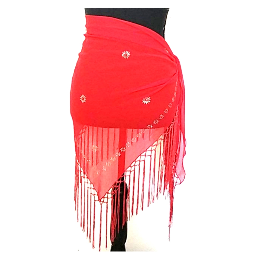 💃Red & Silver Accent Bathing Suit Cover Up OS
